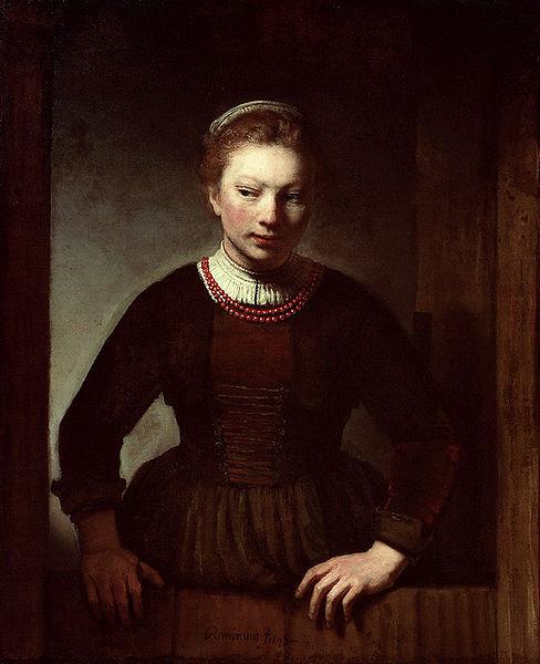 Samuel van hoogstraten Woman at a dutch door